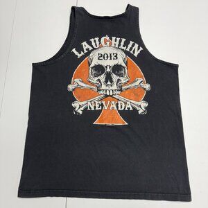 Laughlin Nevada Biker T Shirt Mens XL 23x29.5 Black Sleeveless Skull